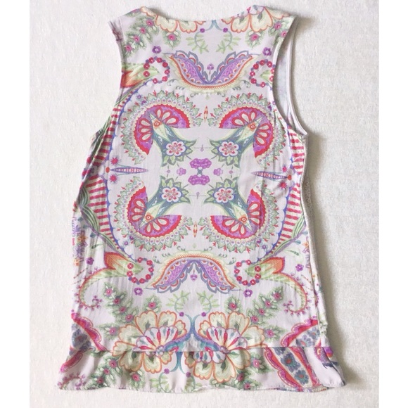 Desigual Sleeveless Top Woman’s Small Colorful Graphic Ruffle Hem Mixed Fabrics - Picture 7 of 11